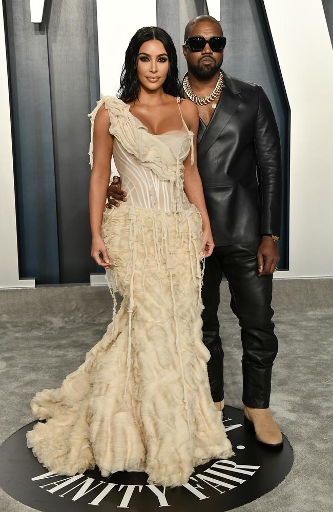Kim Kardashian and Kanye West attend the 2020 Vanity Fair Oscar Party hosted by Radhika Jones at Wallis Annenberg Center for the Performing Arts on February 09, 2020 in Beverly Hills, California. (Photo by Frazer Harrison/Getty Images)