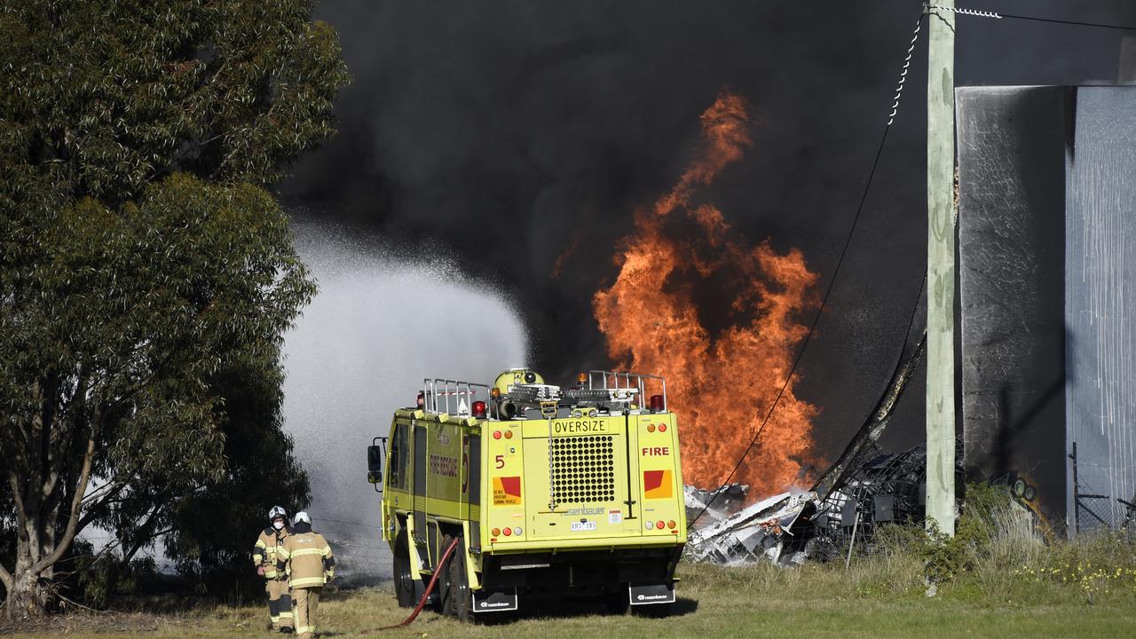 Multiple crews have been deployed to Derrimut in Melbourne’s west following a factory fire caused by a chemical explosion. Picture: NewsWire / Andrew Henshaw