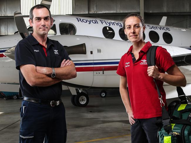 Members of the Royal Flying Doctors' Service Queensland, pilot, Gordon Edwards and flight nurse, Jen Williams as the RFDS is one of many health organisations are increasingly being targeted by sophisticated online criminals.  Picture: Zak Simmonds