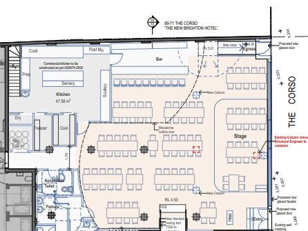 An architect's drawing of the ground floor layout in the proposed Hard Rock Live on The Corso at Manly. Picture: Grain Architects