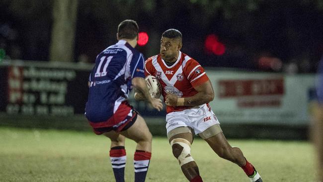 Currumbin’s Pele Peletelese takes a hit-up against Runaway Bay last year. Picture: Jerad Williams