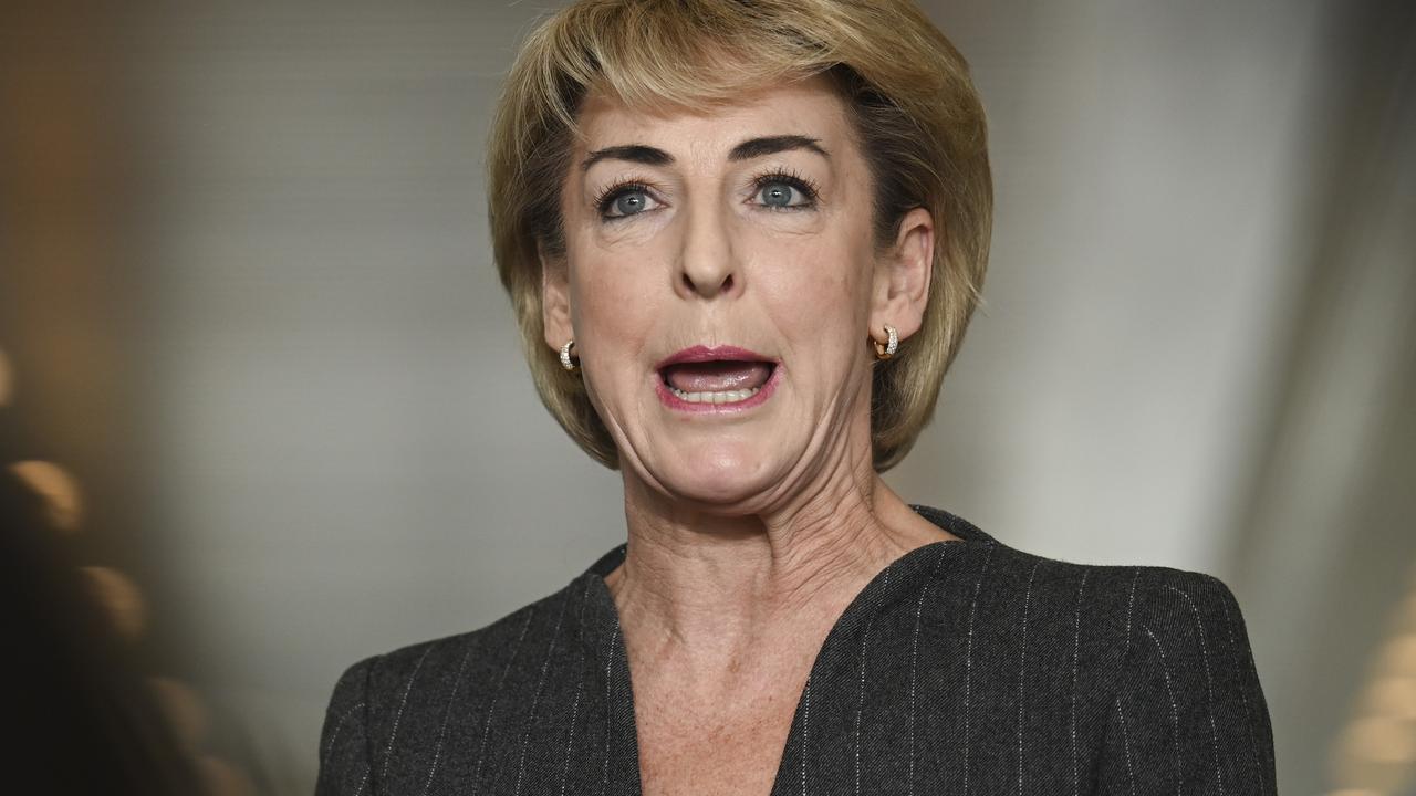 Senator Michaelia Cash holds a press conference to announce the deal on the CFMEU bill. Picture: Martin Ollman/NewsWire