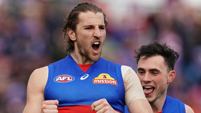 Marcus Bontempelli triumphed in the Charles Sutton Medal for a third time. Picture: AAP Image/Scott Barbour.