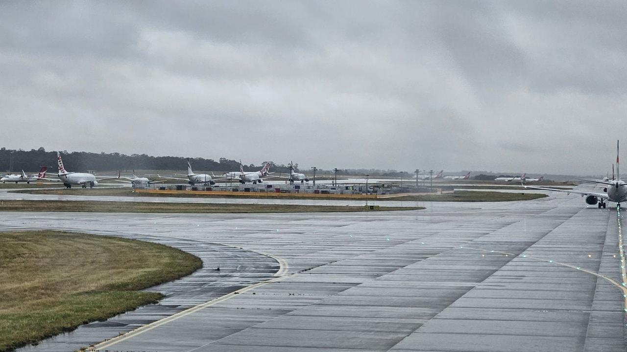 Aircraft queued up at Melbourne Airport on Wednesday saw some flights delayed by 90 minutes. Picture: Sourced