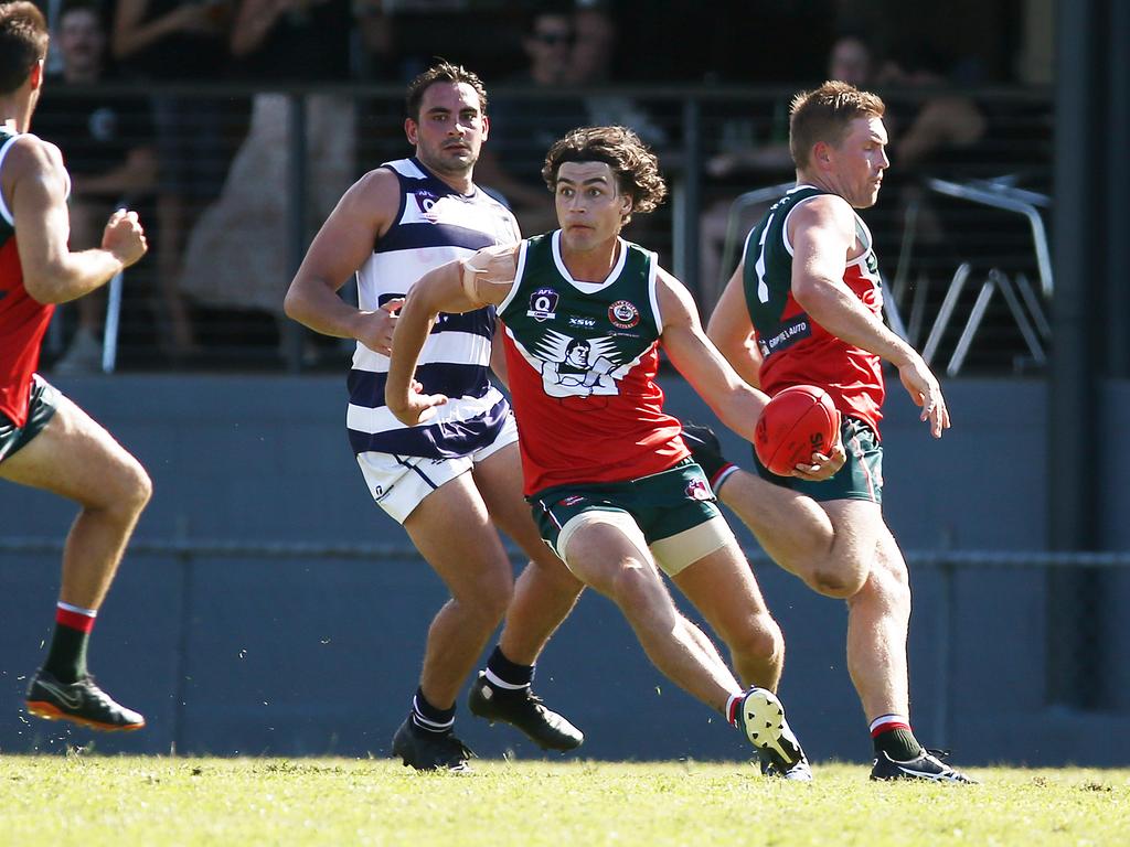 Cutters' Lachlan Rhook takes control of the play in the AFL Cairns Premiership men's match between the South Cairns Cutters and the Port Douglas Crocs, held at Fretwell Park, Bentley Park. Picture: Brendan Radke