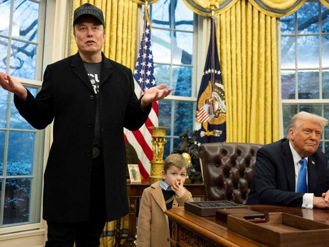 Elon Musk speaks as his son A-Xii and US President Donald Trump look on in the Oval Office of the White House in Washington, DC. Picture: AFP