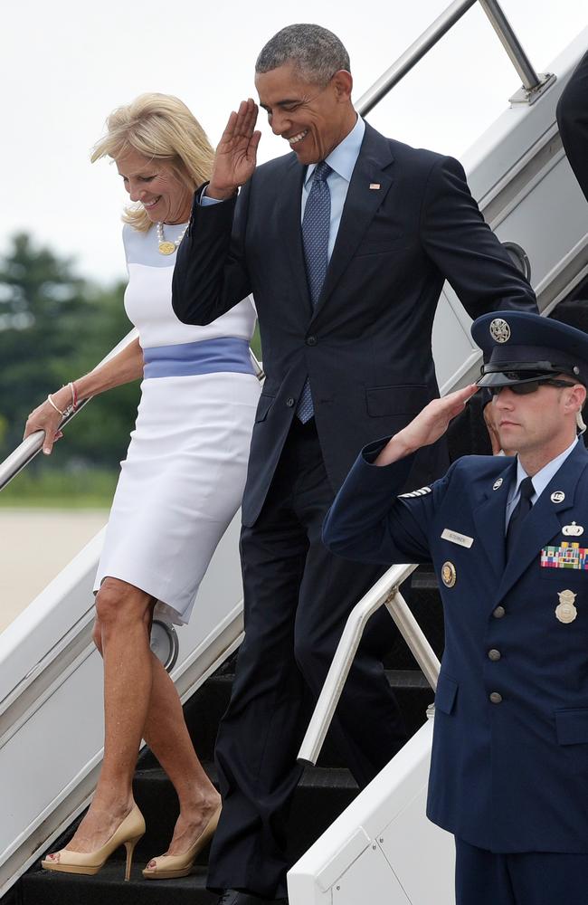 Then-Second Lady Jill Biden with then-President Barack Obama in 2015. Picture: AFP