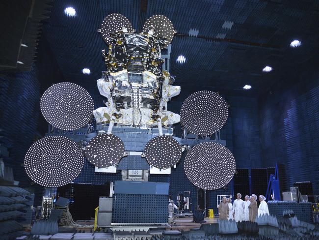 The Sky Muster satellite being prepared for launch.