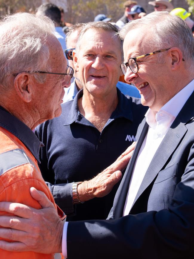 Australian Prime Minister Anthony Albanese visiting workers at Whyalla Steelworks in South Australia. Picture: NewsWire / Tim Joy