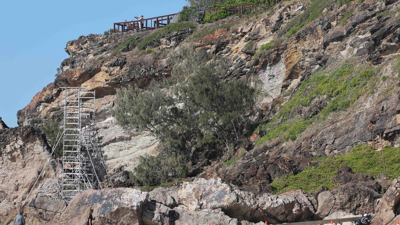 Props and staging being put into place on North Burleigh headland for weekend filming of "The Bluff". Picture Glenn Hampson