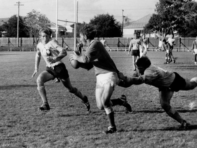 Steve Crear (left) pictured in action at Browne Park in August 1970 also won the Ollie Howden Medal twice.