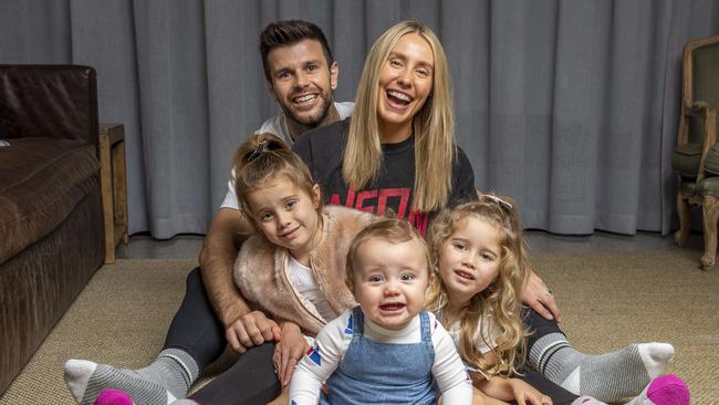 Richmond captain Trent Cotchin, wife Brooke and their three children. Picture: Tim Carrafa