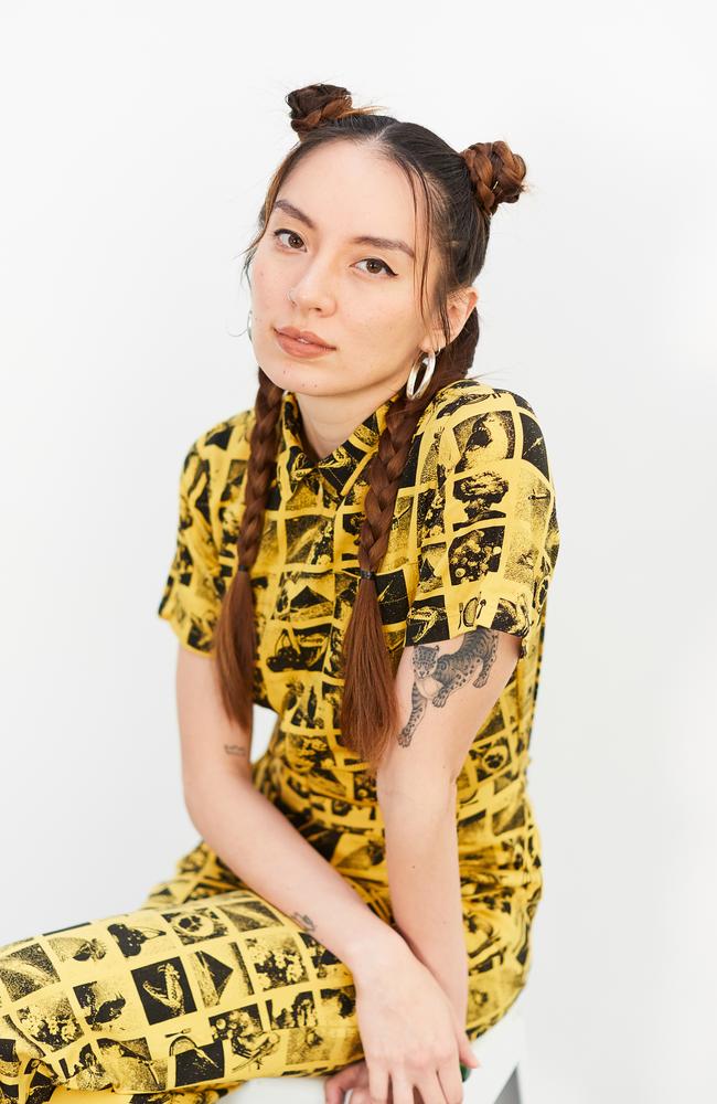 Brisbane musician Jaguar Jonze at home where she’s been in isolation for 40 days recovering from COVID-19. Picture: Ribal Hosn