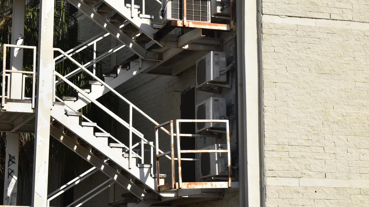 Fire exit stairs at the Rockhampton Plaza Hotel.