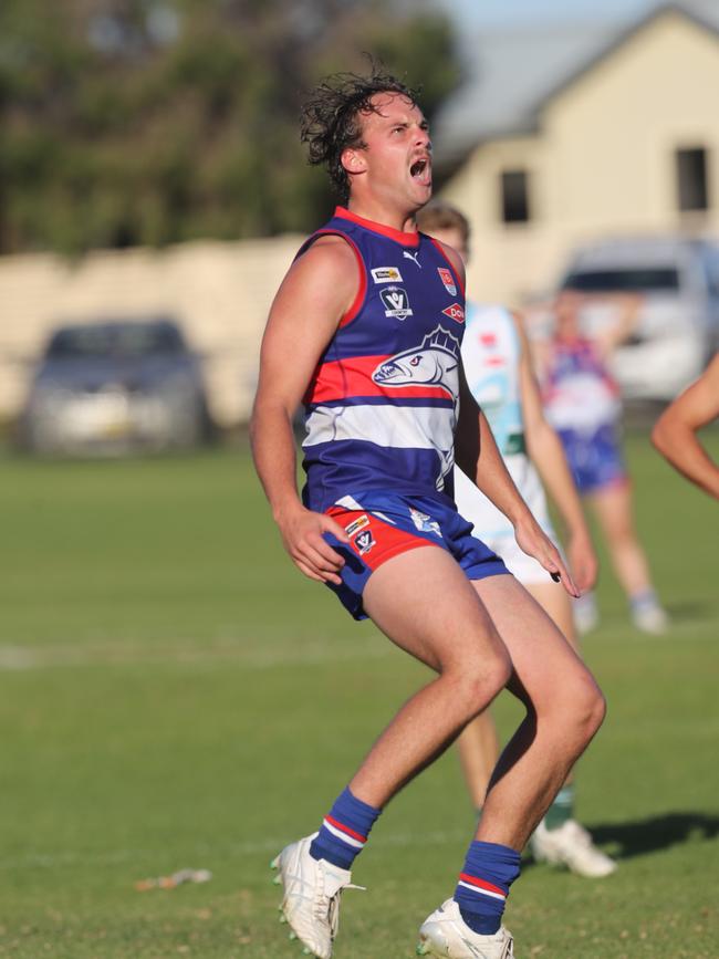 Queenscliff's Jonty Rush kicked two goals for the Coutas. Picture: Alan Barber