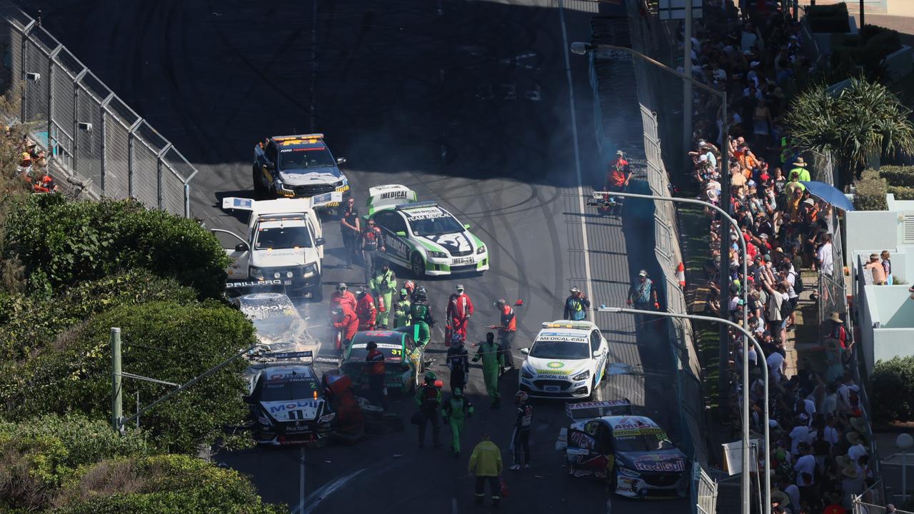 An aerial view of the crash scene. Picture: Supercars