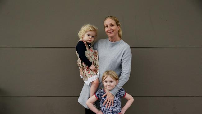 Nicole Jones, with daughters Arkie, 3, and Mika, 4. Picture: AAP Image/Mark Calleja