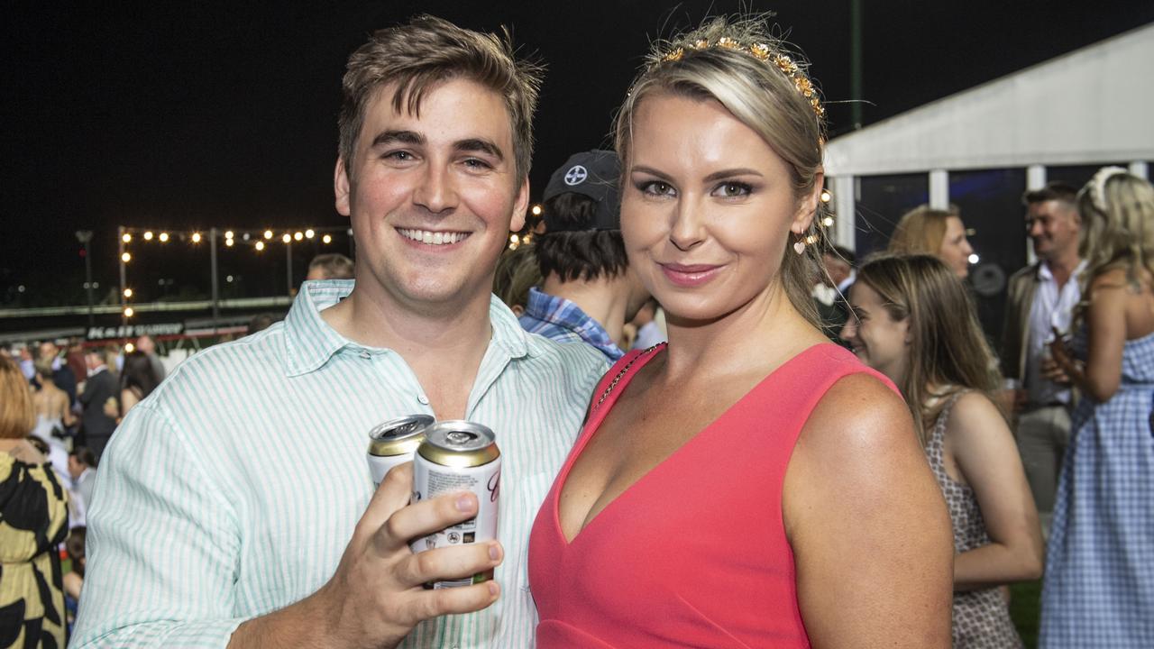 Matthew Hendon and Jahra Taylor. New Year's eve at King of the Mountain race day, Clifford Park race course. Saturday, December 31, 2022. Picture: Nev Madsen.