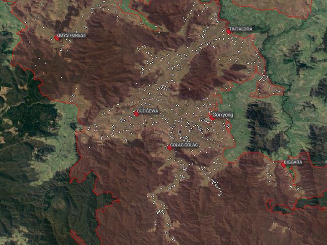 MUST CREDIT: DAS (Digital Agriculture Services) Supplied image of the fire damage in Victoria over the Corryong area.