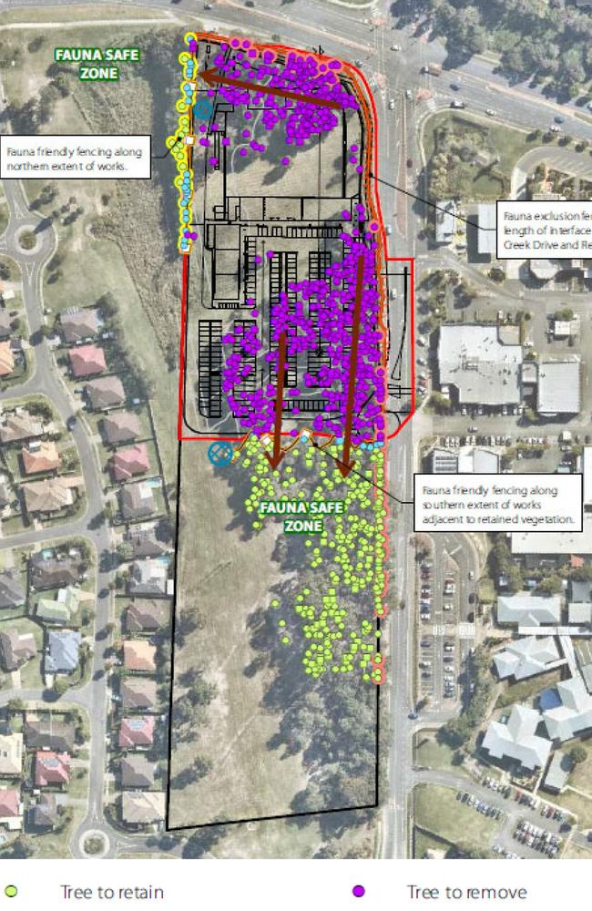 Approved tree clearing at site of new Woolworths store on Brygon Creek Drive in Upper Coomera.