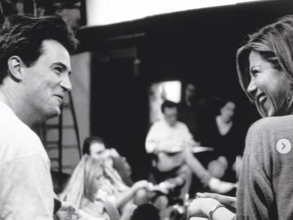 Jennifer Aniston shared a throwback photo of her and Matthew Perry during a table read for Friends. Picture: Instagram