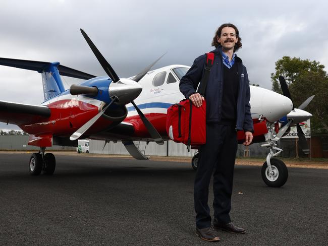 Dr Seamus Barrett at the Lightning Ridge airport after the Royal Flying Doctor Service’s weekly health clinic in the remote Opal mining town of Grawin. Picture: Jonathan Ng