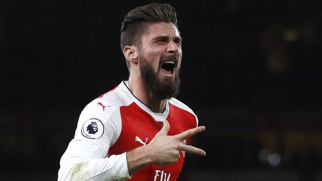Arsenal's Olivier Giroud celebrates scoring the lone goal vs West Bromwich Albion.