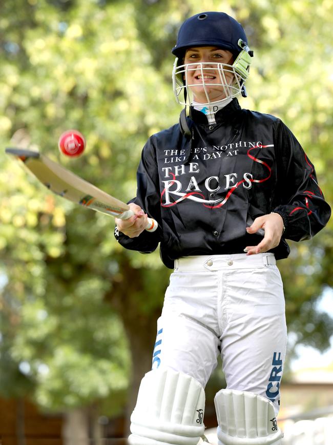 Jamie Kah, the first SA jockey to play in the NJT Cricket Day raising money at Caulfield Park in Melbourne on Jan 22. 15 January 2019. Picture Dean Martin