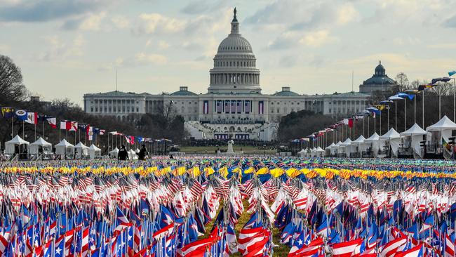 Flags line the National Mall in front of the US Capitol before the start of the inauguration of U.S. President-elect Joe Biden and Vice President-elect Kamala Harris. Picture: AFP