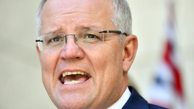 Prime Minister Scott Morrison announcing the drought measures. Picture: AAP