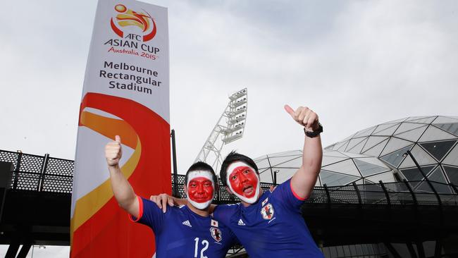 Fans of Japan show their colours before the Jordan clash.