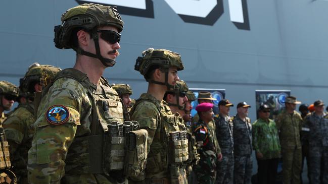 Australian Defence Force members aboard the HMAS Adelaide ahead of Exercise Keris Woomera, the first bilateral amphibious activity exercise with the Indonesian National Armed Forces. Picture: Zizi Averill