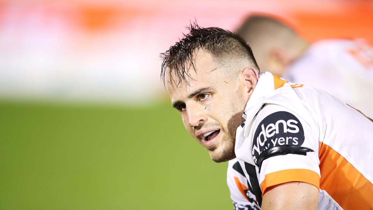 Josh Reynolds of the Tigers after defeat during the round four NRL match between the Penrith Panthers and the Wests Tigers