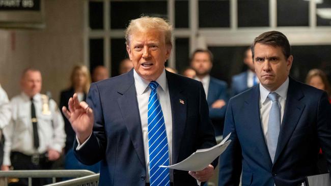 Former president Donald Trump leaves court in Manhattan. Picture: AFP