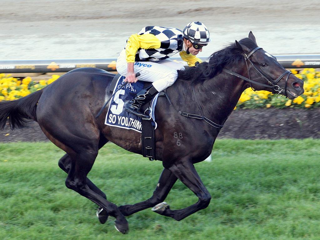 2010 Cox Plate. Moonee Valley. Race 8. 'So You Think' with jockey Steven Arnold aboard goes back to back winning the 2010 Cox Plate.