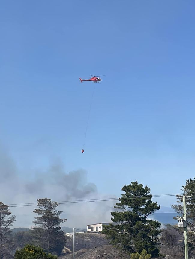 Waterbombing taking place during a bushfire at Dolphin Sands, on November 13, 2023. Picture: Dolphin Sands Community Network