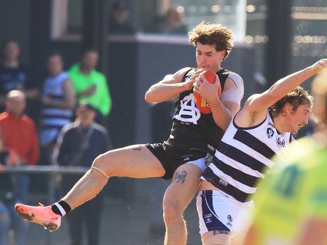 Nathan Cole takes a mark — but against Leopold he was the stepladder. Picture: Mark Wilson