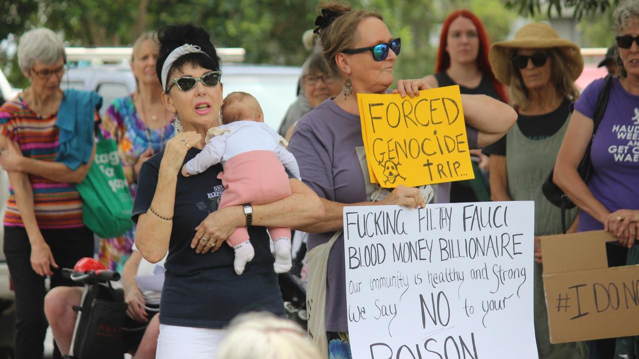 More than 150 people turned out for the Millions March Against Mandatory COVID-19 Vaccines in Coffs Harbour on Saturday February 20. Photo: Tim Jarrett