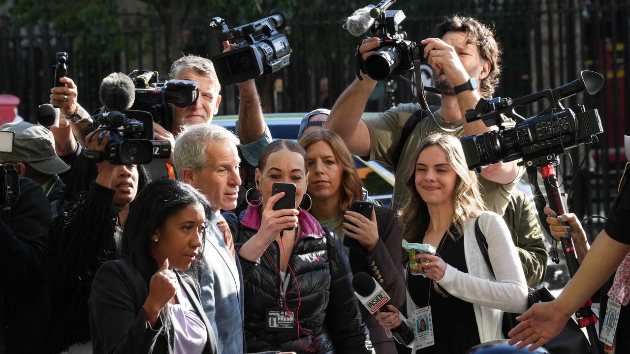 Brian Steel (second left), Combs’ lawyer, was seen arriving at court for the trial. Picture: Timothy A. Clary/AFP