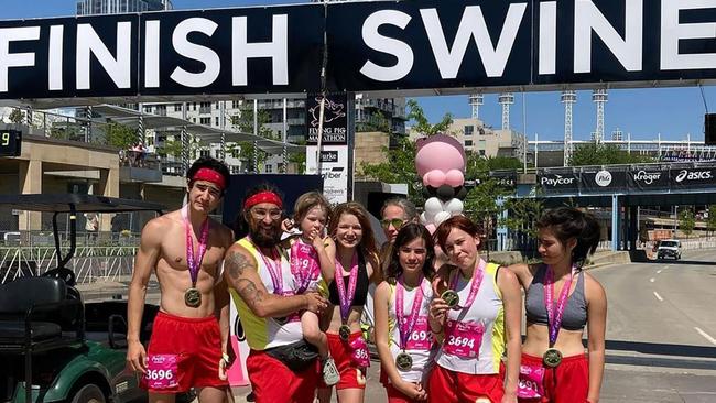 The Crawford family at the finish line of the Flying Pig Marathon. Picture: Instagram / @fightfortogether.