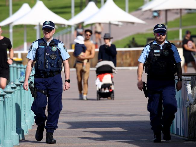 NSW Police officers were ordered to fine people breaching social distancing measures put in place because of the coronavirus. Picture: Toby Zerna