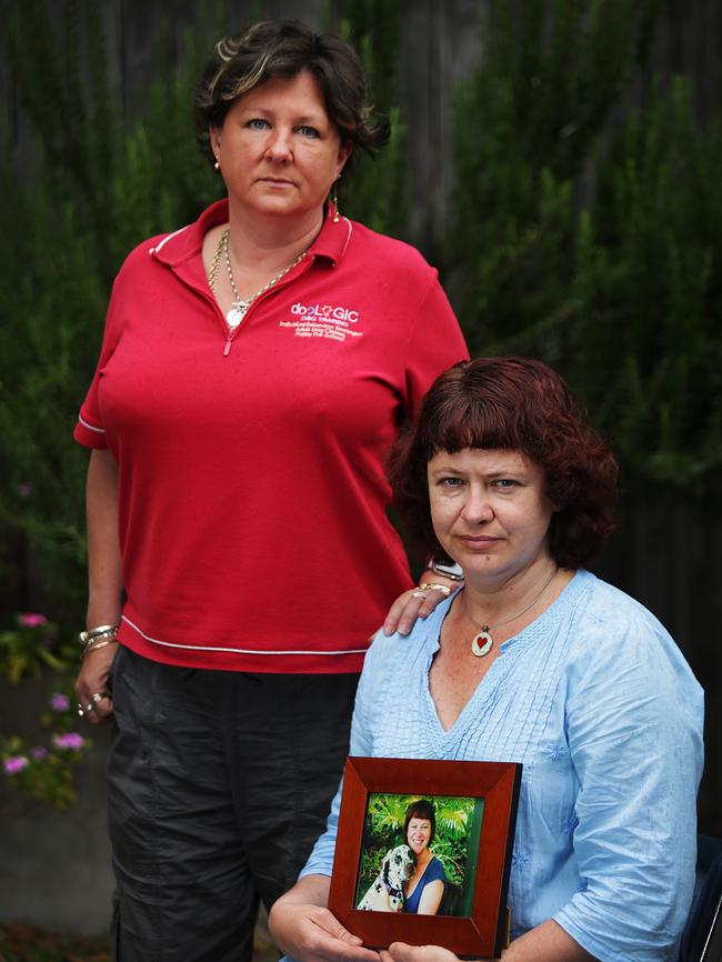 Dog trainer Trudi Thorpe, and sister-in-law of Margie (right), is urging pet owners to keep their dogs on a leash after Dip was bitten by a snake and died 45 minutes later at the vet.