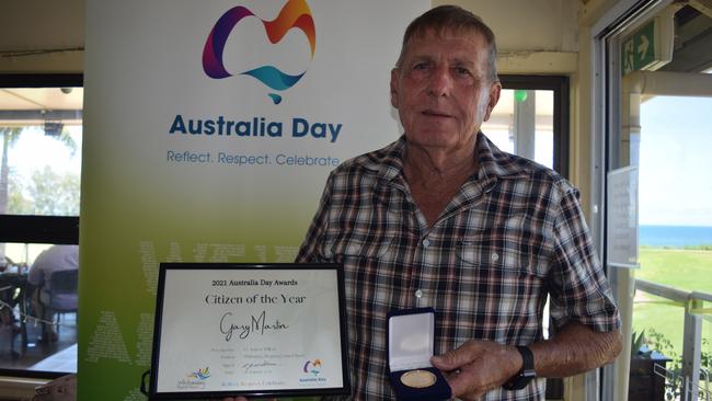 Bowen Citizen of the Year Gary Martin with his award at the Australia Day Awards Presentation at Bowen Golf Club. Photo: Elyse Wurm