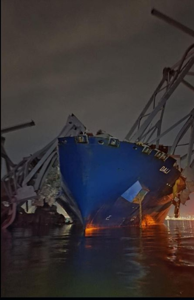 The Dali cargo ship crashed into the bridge, which collapsed into the water. Picture: Facebook