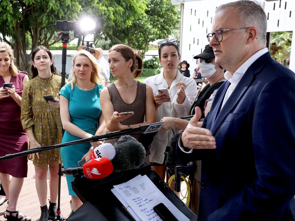 Labor leader Anthony Albanese at the press conference at Figtree Playground in Cairns, Queensland. Picture: Toby Zerna