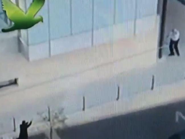 An image from an Instagram tribute page to Farhad Jabar showing the teen in a gunbattle outside Parramatta Police HQ accompanied by a green bird, used to refer to martyrs. Picture: Instagram