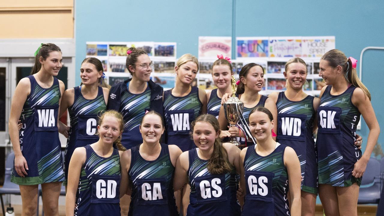 St Ursula's Senior A after defeating Downlands First VII to claim the Merici-Chevalier Cup in netball at Salo Centre, Friday, July 19, 2024. Picture: Kevin Farmer