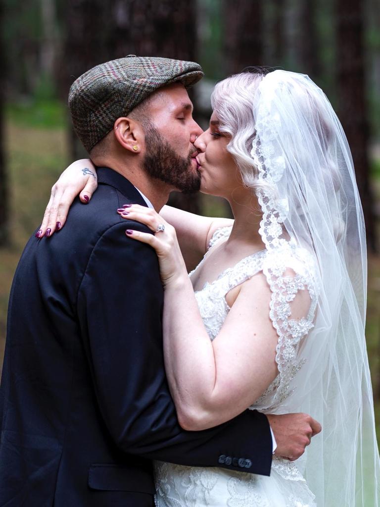 Luke Watson and Tahlya Mitrovic, married at Mount Crawford Forest, Stacey Lehmann Photography. The couple opted for an intimate ceremony in a forest which meant they could spend plenty of time with every guest. They postponed a bigger reception.