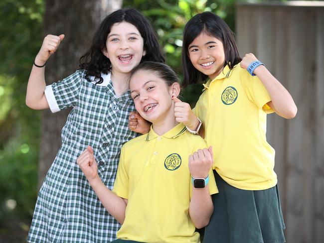 Balwyn Primary School students Carissa, Annabel and Delilah. Picture: David Caird