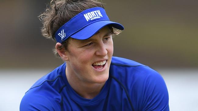 Nick Larkey of the North Melbourne Kangaroos is seen at Arden St Oval in Melbourne, Friday, November 15, 2019. (AAP Image/Julian Smith) NO ARCHIVING